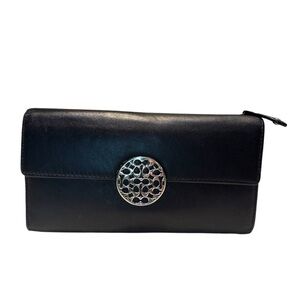 COACH Alexandra Signature Slim Envelope Wallet Black Leather Silver Medallion